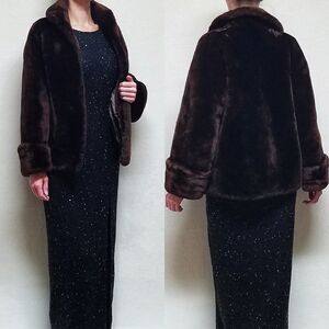 VINTAGE 1970s Chocolate Brown Shawl Collar Flare Sleeve Luxurious Mouton Coat